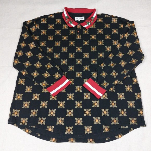 Reason Shirt Size 3XL Long Sleeve Polo Embroidered Rose Skull Snap Button - Picture 1 of 16